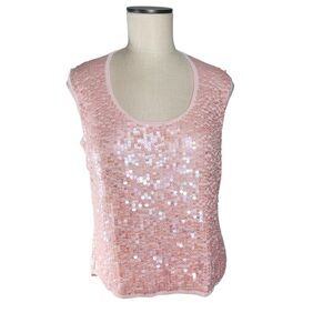 Bloomingdale's Powder Pink Sequin Silk Sleeveless Sweater Sz XL EUC Soft Girl